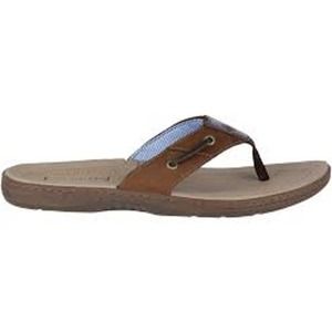 SPERRY Men's Brown Leather Baitfish Flip-Flops Thong Sandal w/ Rubber Soles sz 8